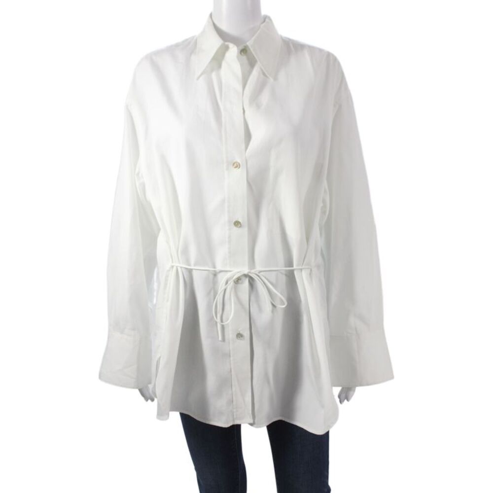 Vince Women White Cotton Collared Tunic Button-Up Long Sleeve Size M